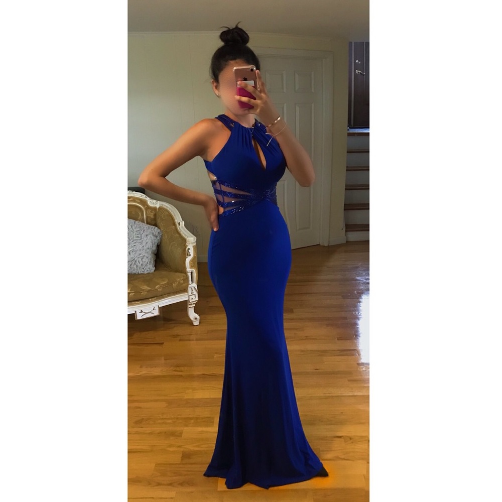 Ellie Wilde royal blue sheath mermaid evening gown